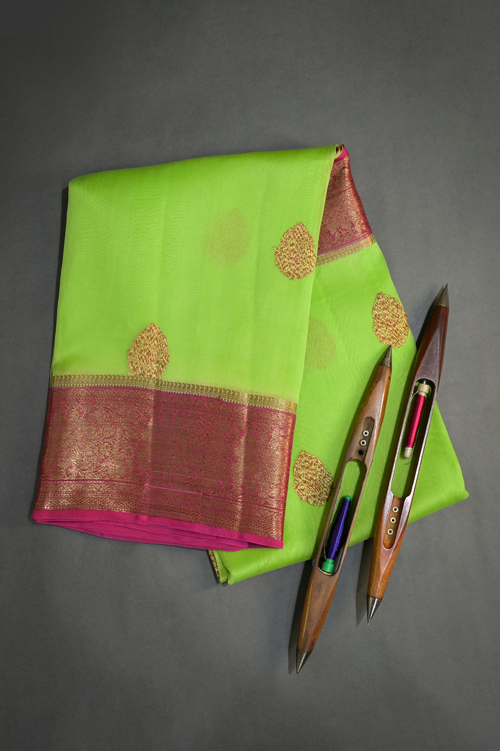Organza Woven Antique Jari Motifs With Pink Contrast