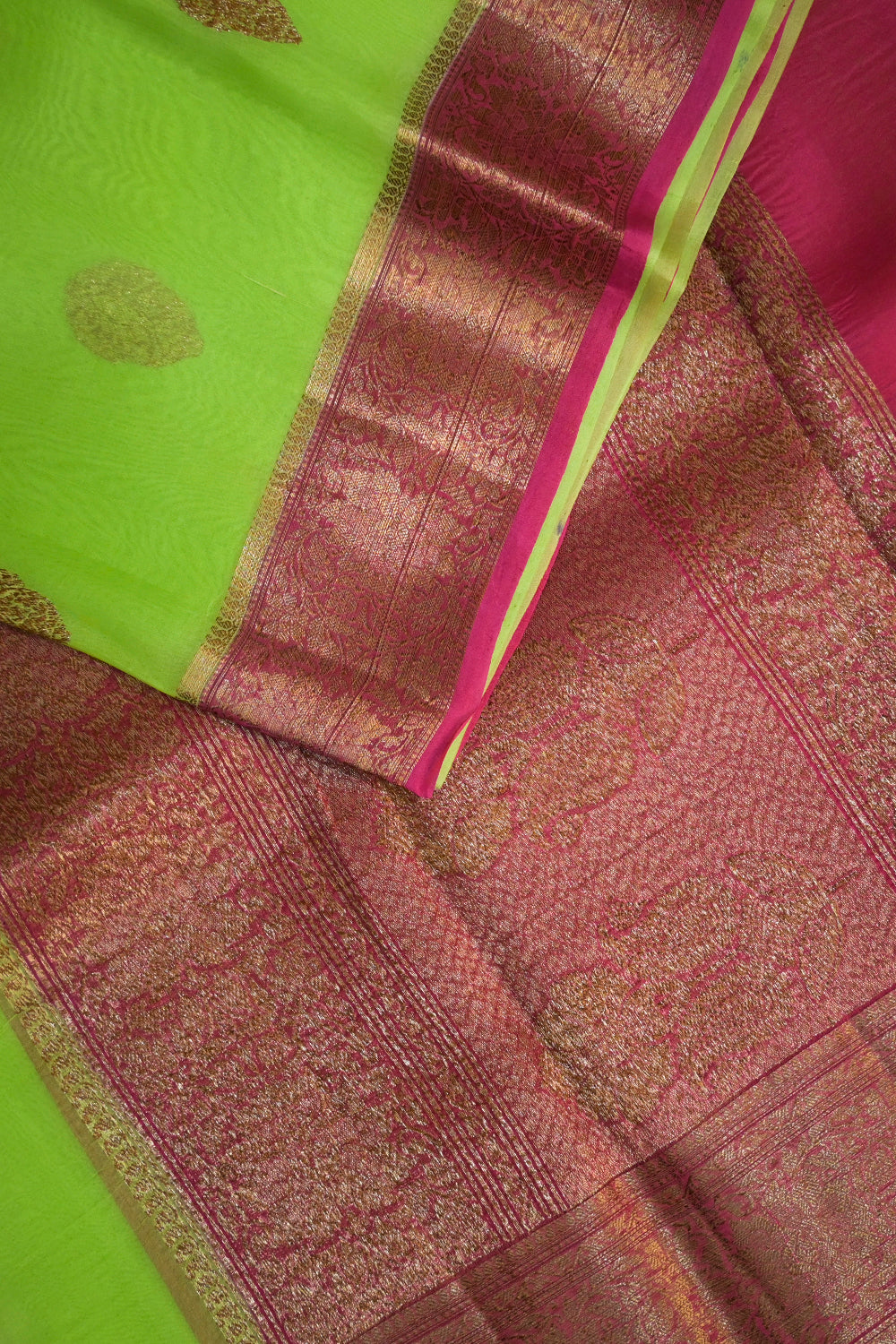 Organza Woven Antique Jari Motifs With Pink Contrast