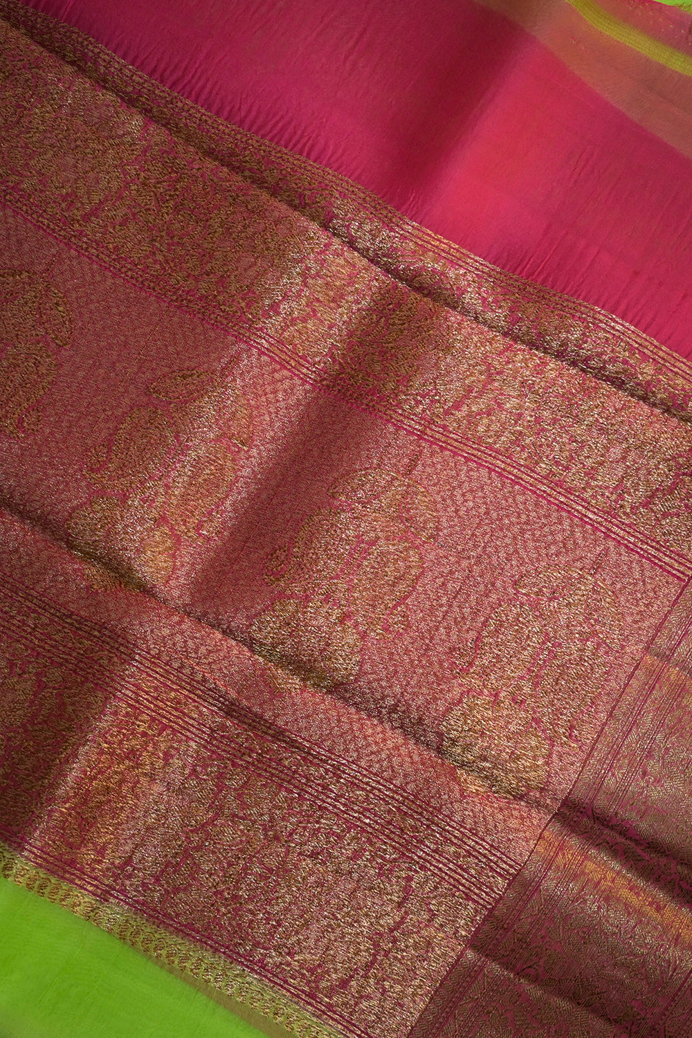 Organza Woven Antique Jari Motifs With Pink Contrast
