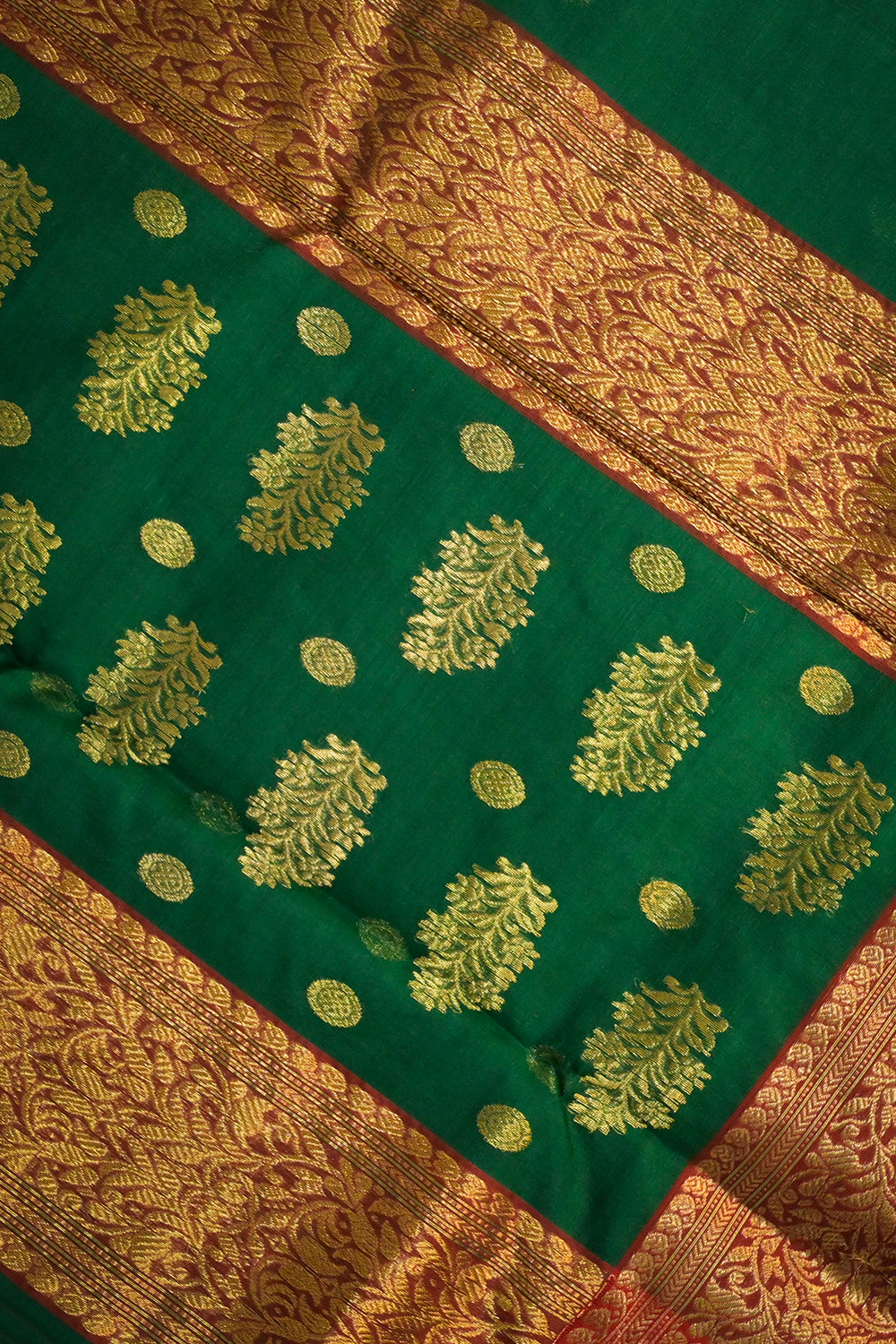 Chanderi Woven Jari Motifs With Red Contrast