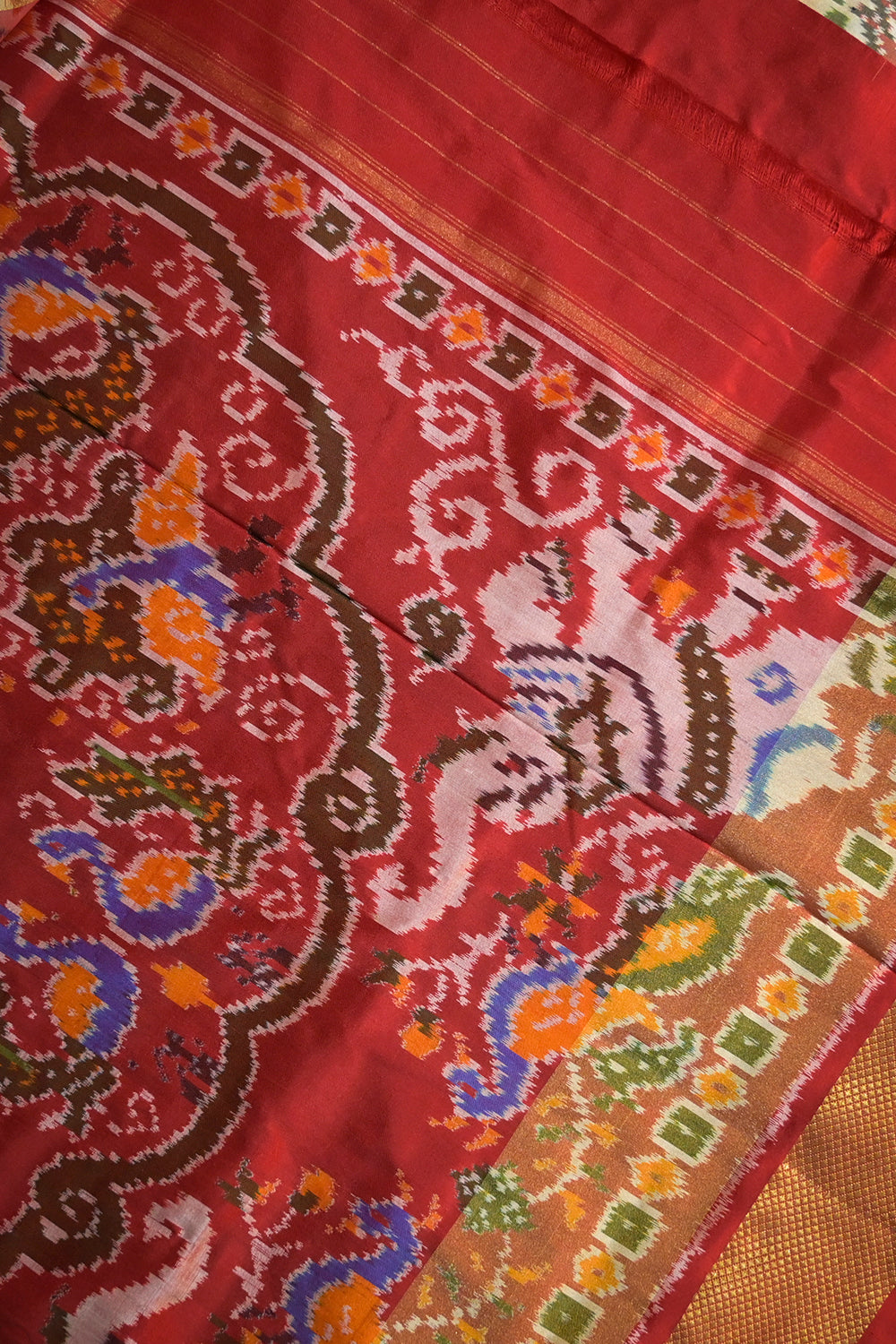 Ikkat Patola Tie And Dye Weave With Red Contrast
