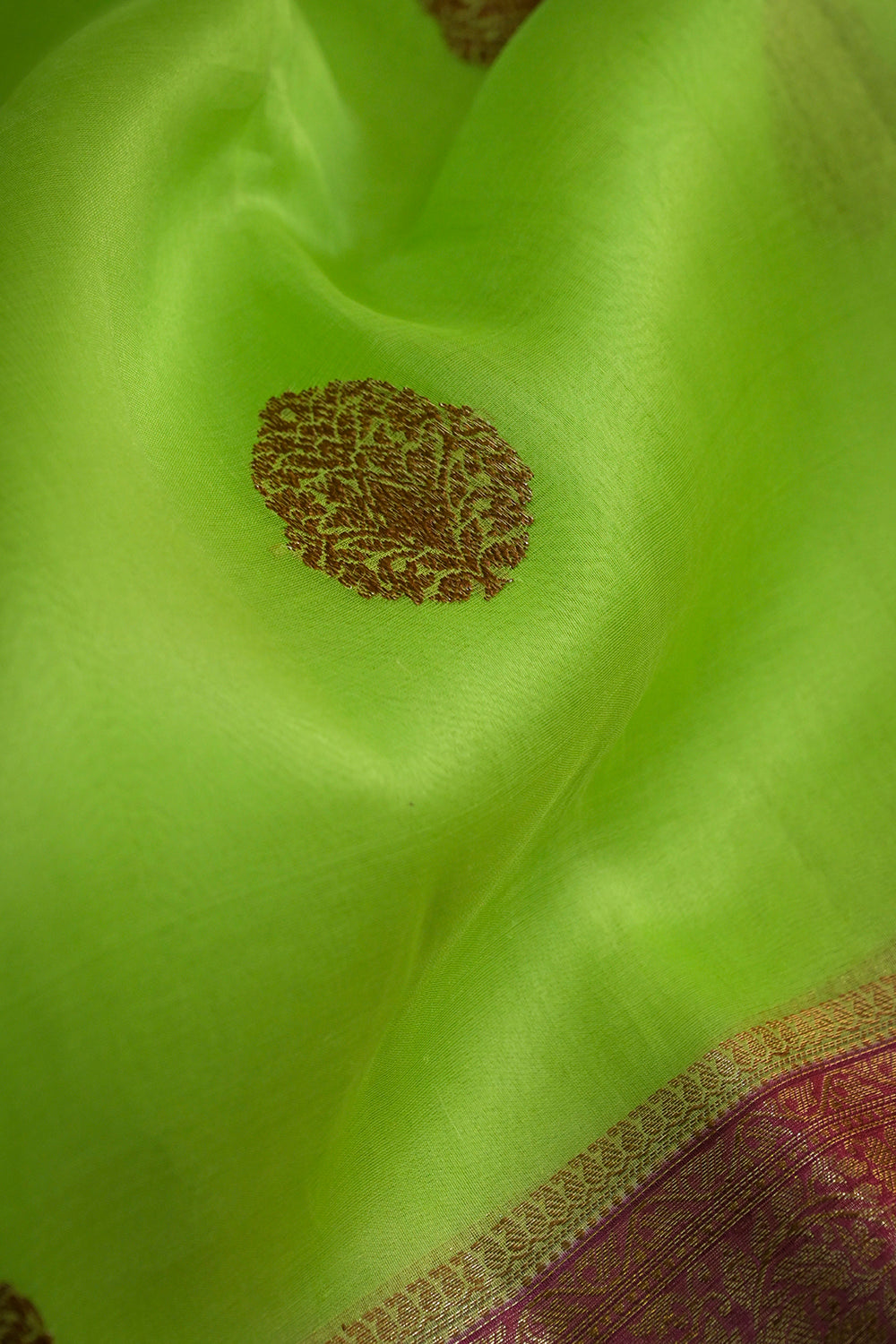 Organza Woven Antique Jari Motifs With Pink Contrast