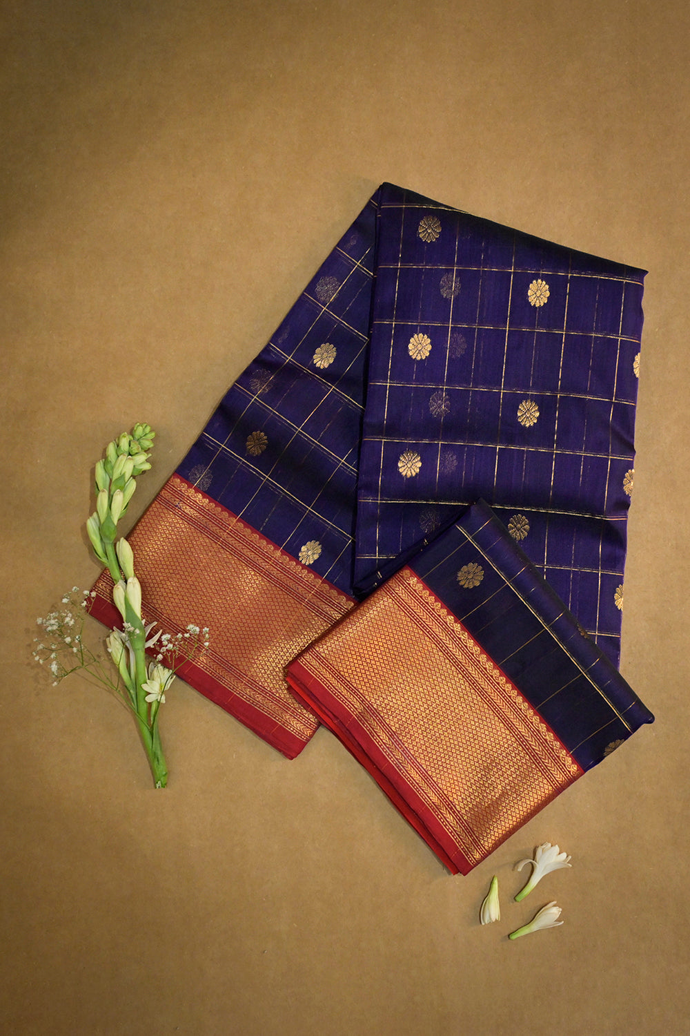 Chanderi Woven Jari Motifs With Chex Pattern