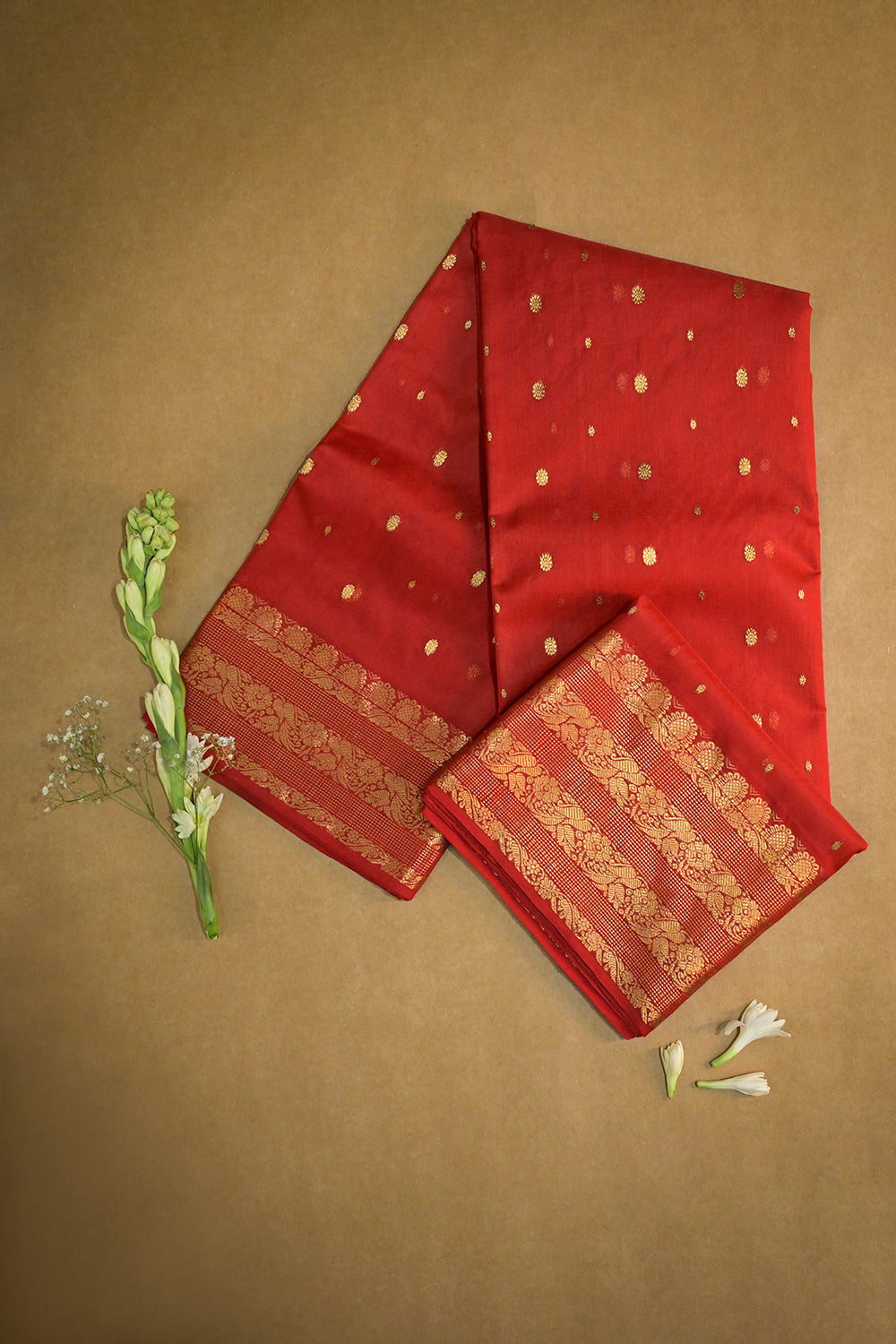 Chanderi Woven Jari Motifs With Triple Mango Border