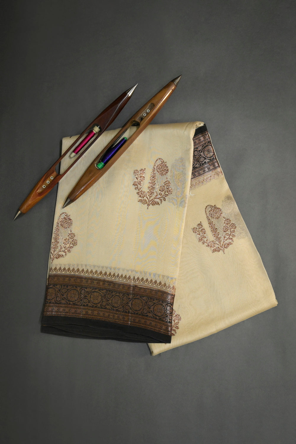Organza Woven Antique Jari Motifs With Black Contrast