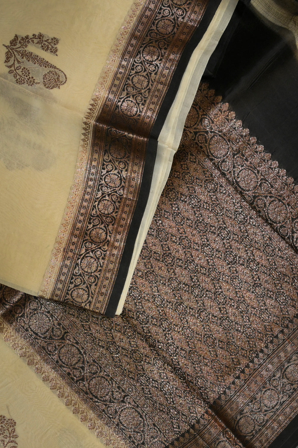 Organza Woven Antique Jari Motifs With Black Contrast