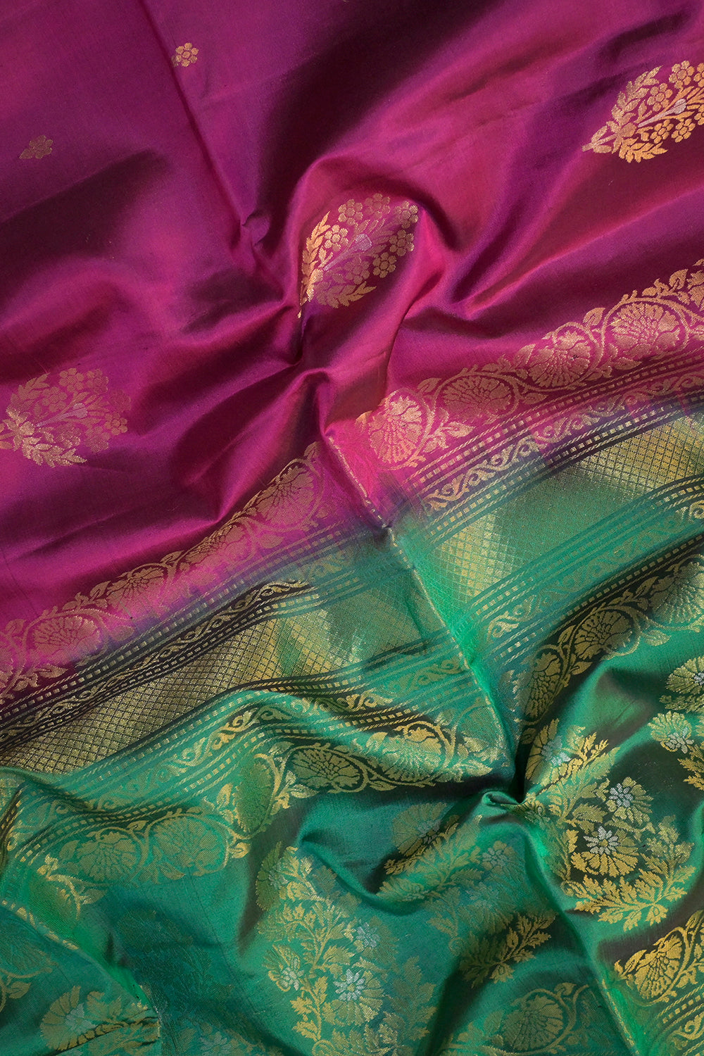 Soft Silk Borderless With Jari Motifs With Green Contrast