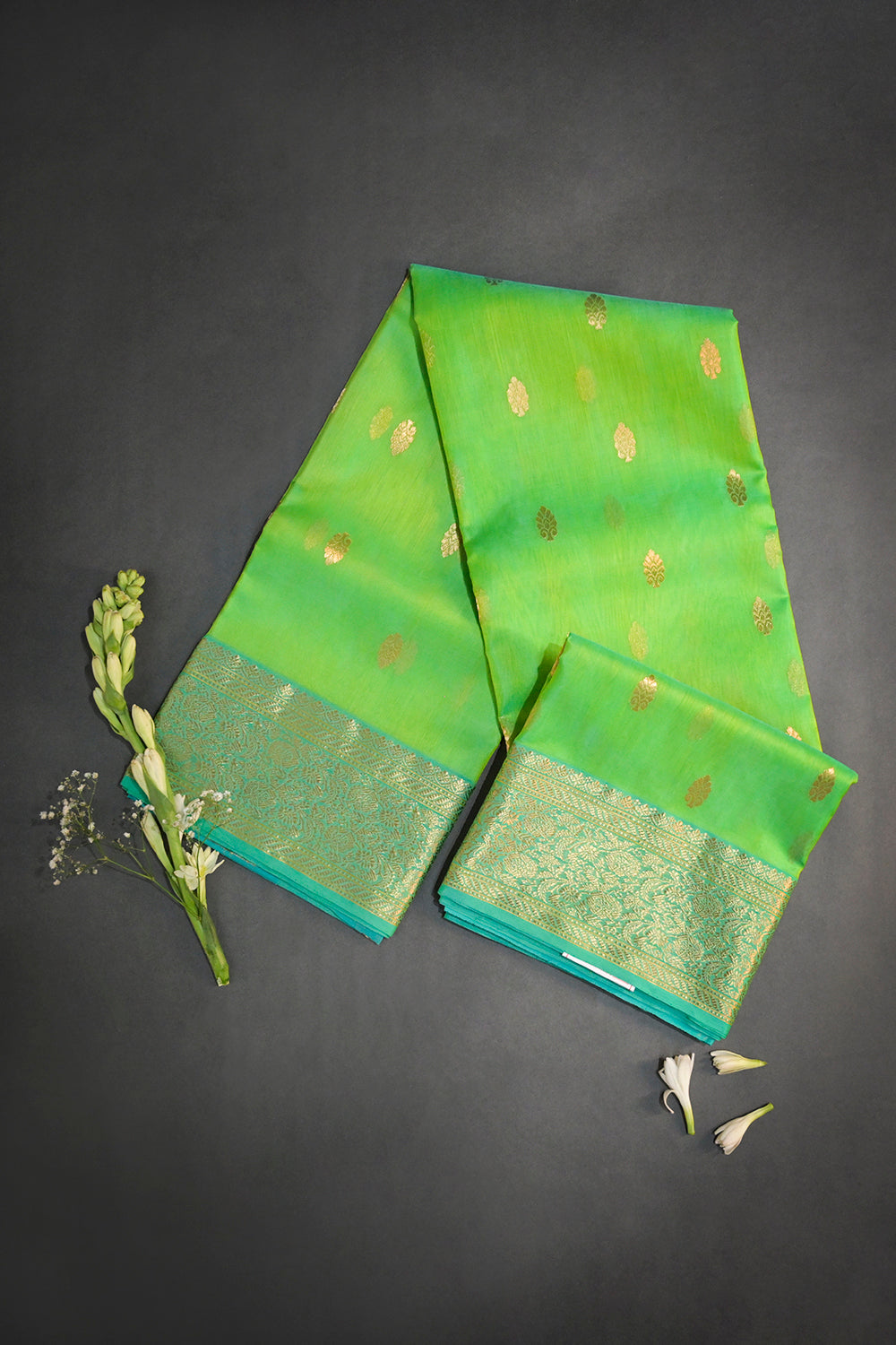 Chanderi Woven Jari Motifs With Blue Contrast