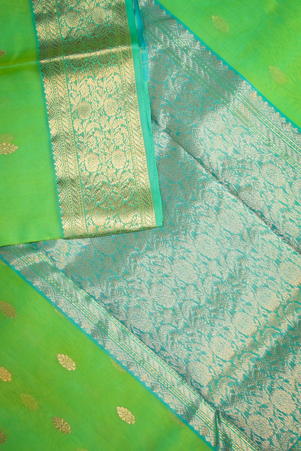Chanderi Woven Jari Motifs With Blue Contrast