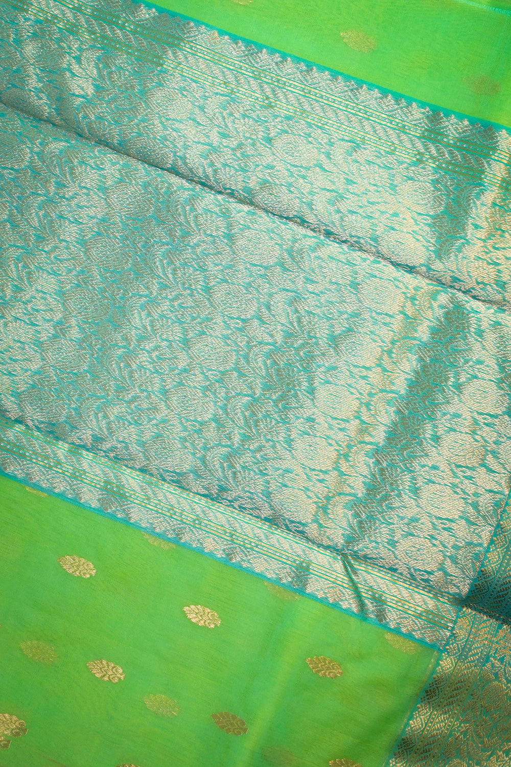 Chanderi Woven Jari Motifs With Blue Contrast