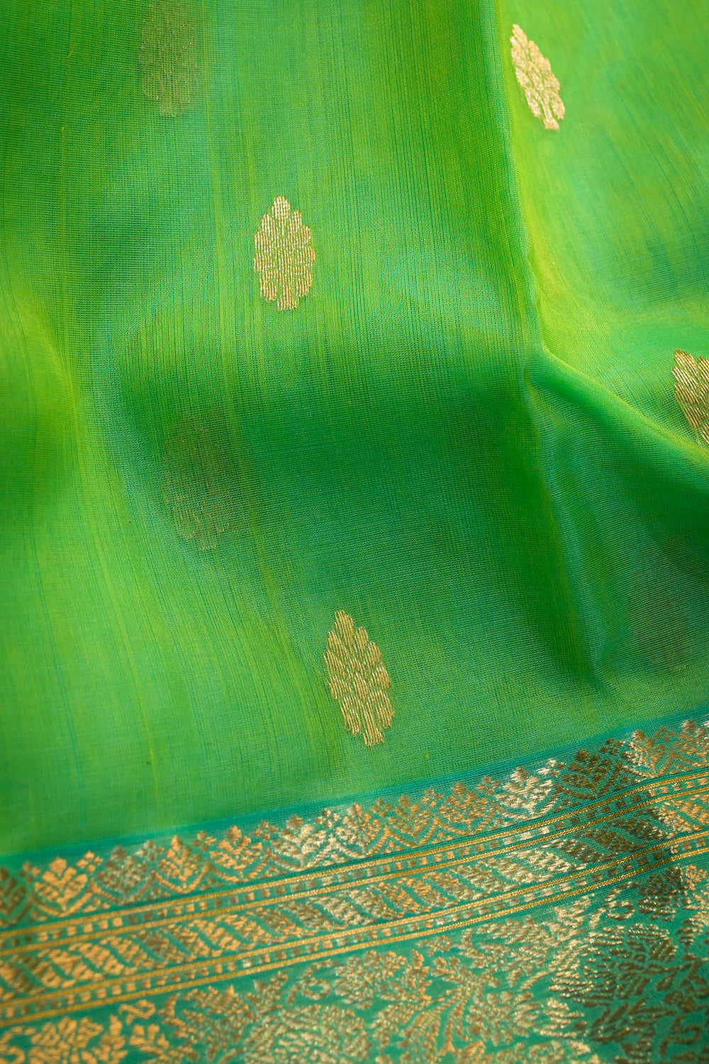 Chanderi Woven Jari Motifs With Blue Contrast