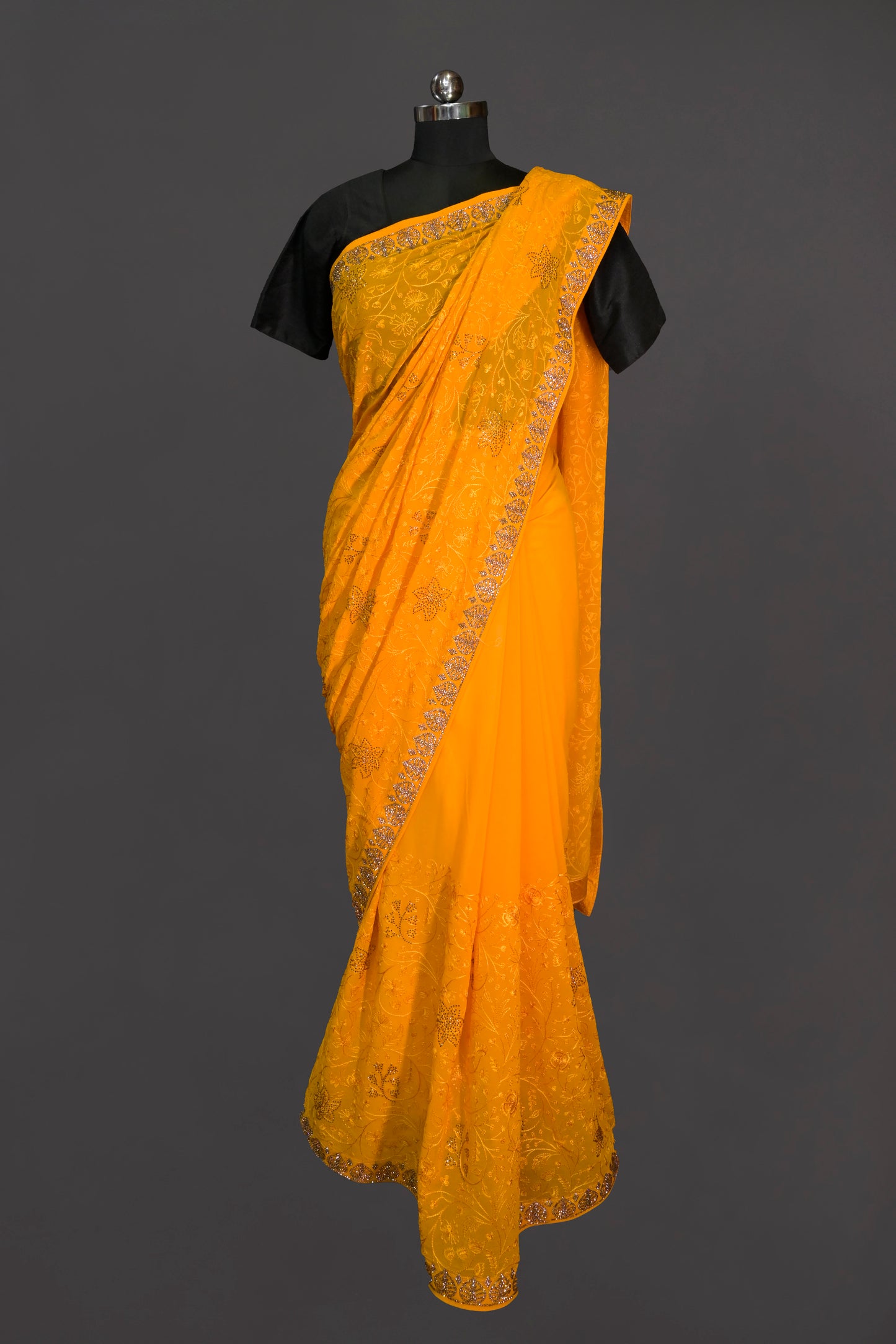 Georgette Saree With Embroidery And Sarowski Work