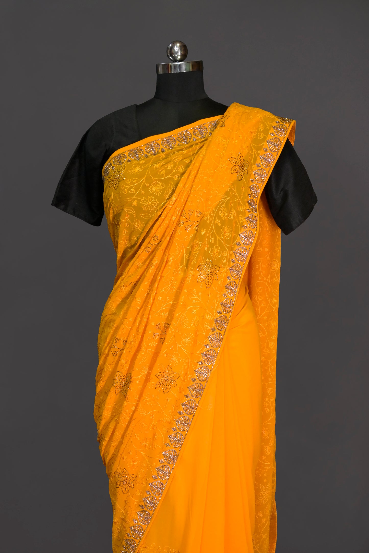 Georgette Saree With Embroidery And Sarowski Work