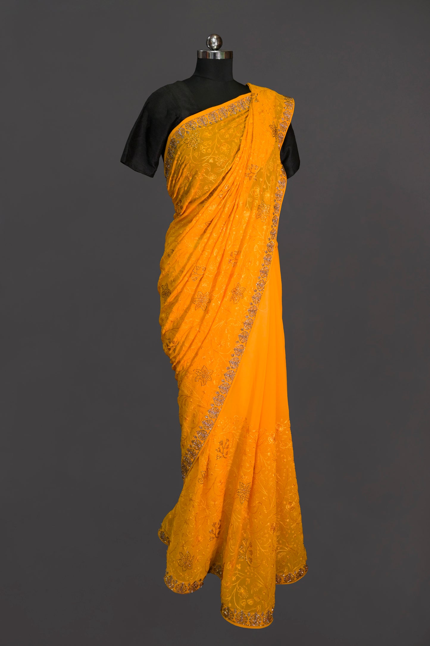 Georgette Saree With Embroidery And Sarowski Work