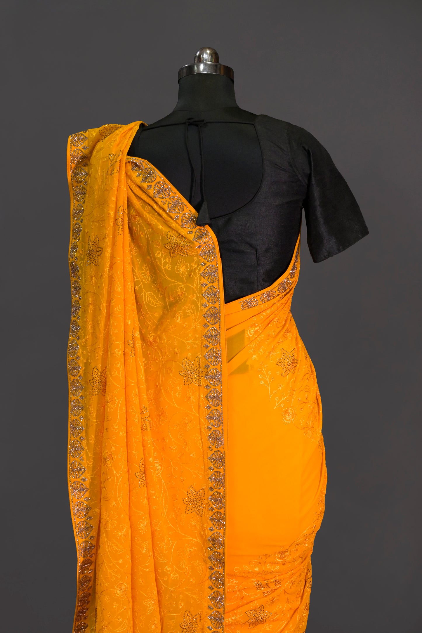 Georgette Saree With Embroidery And Sarowski Work