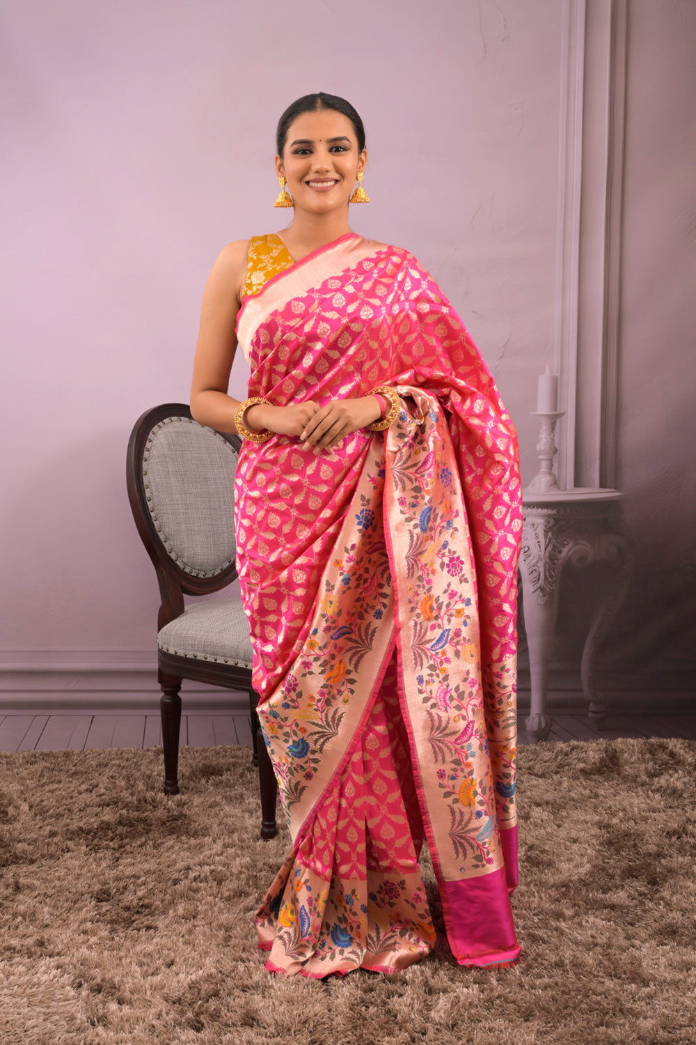 Banarasi Woven All Over Jaal With Lotus Border