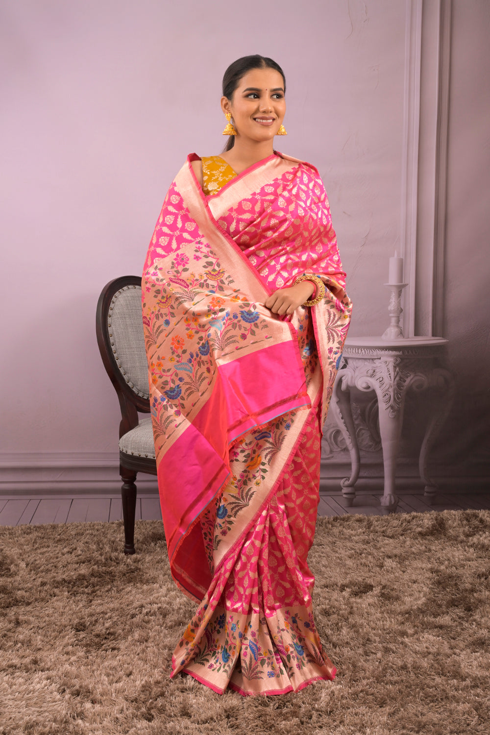 Banarasi Woven All Over Jaal With Lotus Border