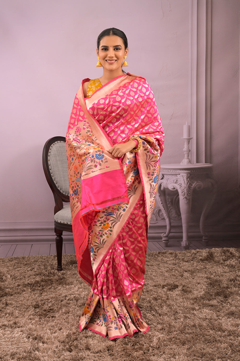 Banarasi Woven All Over Jaal With Lotus Border