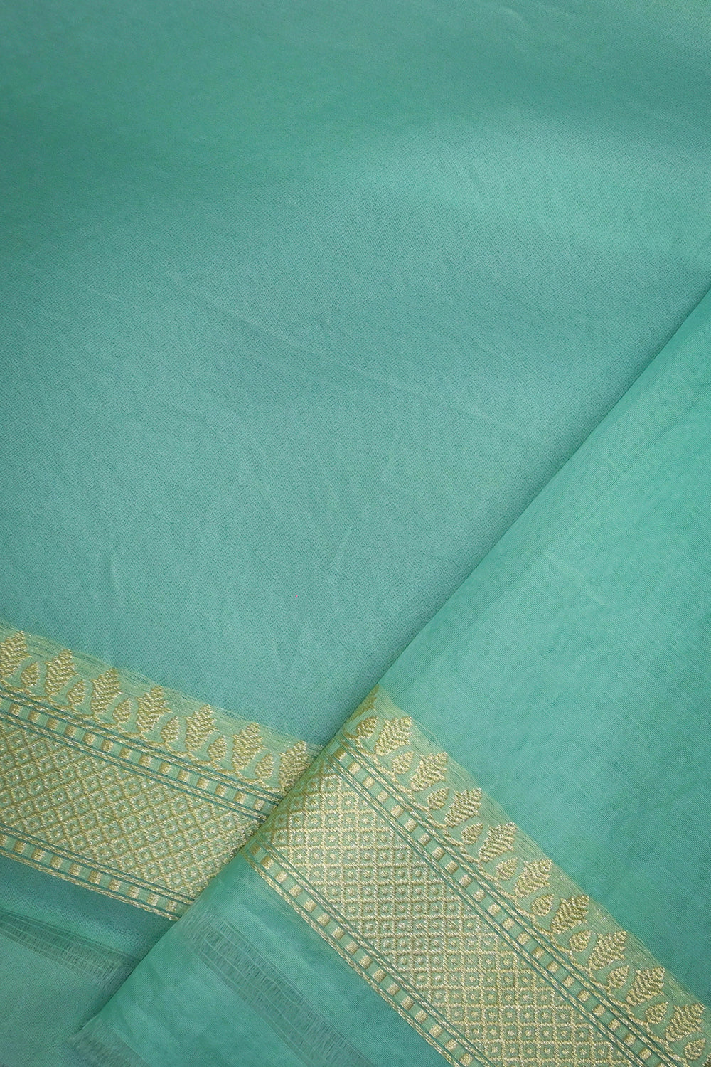 Organza Woven Alternate Gold And Silver Jari Motifs With Self Matching