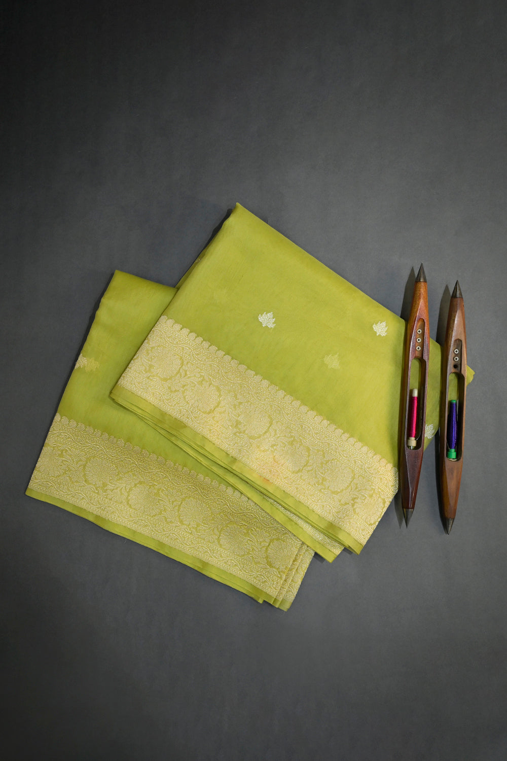 Organza Woven Alternate Gold And Silver Jari Motifs With Self Matching