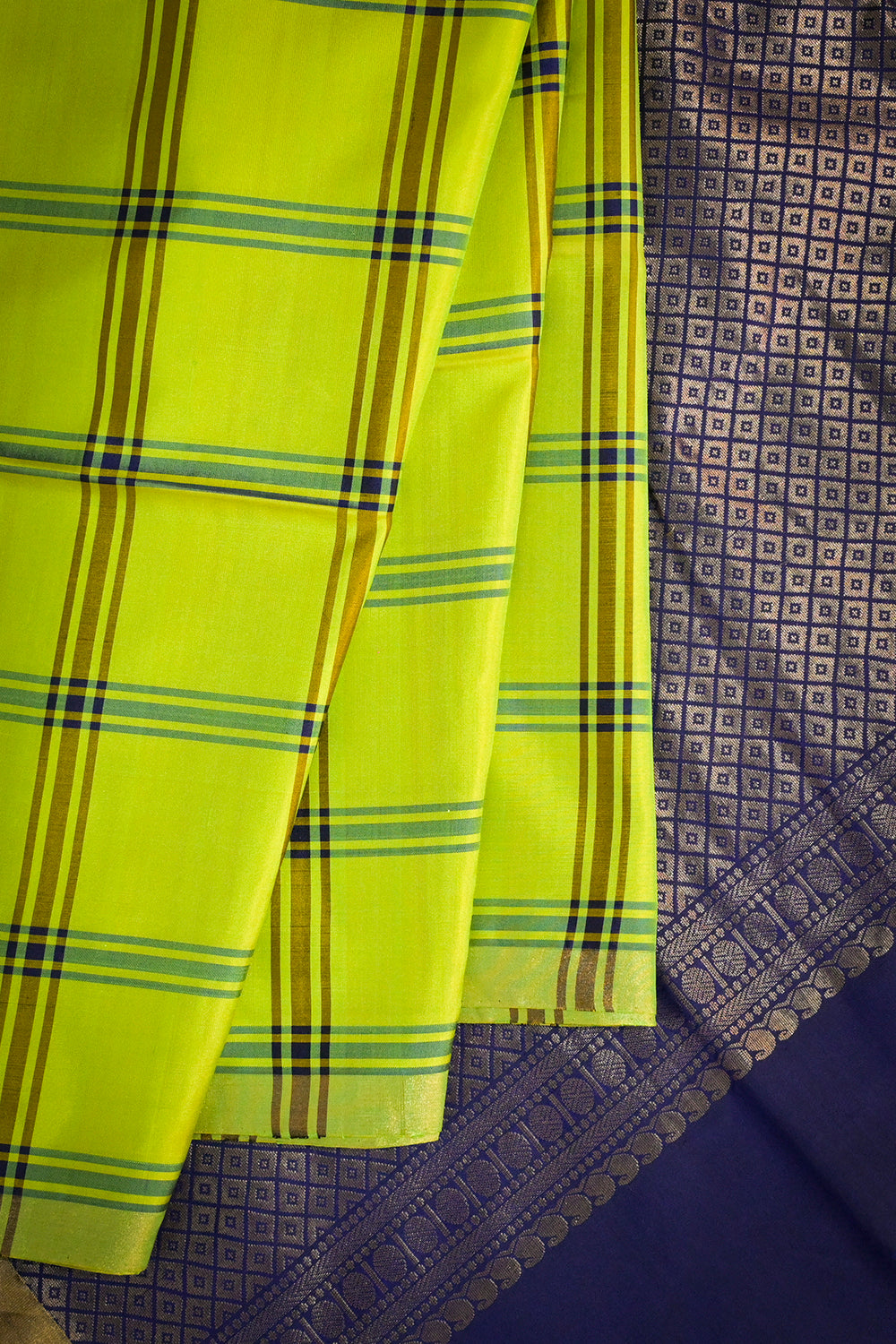 Soft Silk Woven Chex Pattern With Blue Contrast