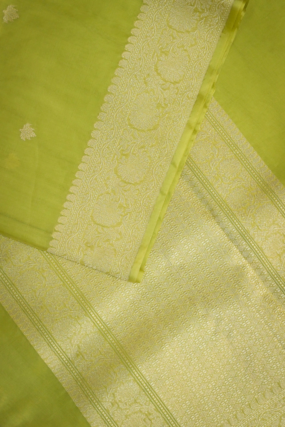 Organza Woven Alternate Gold And Silver Jari Motifs With Self Matching
