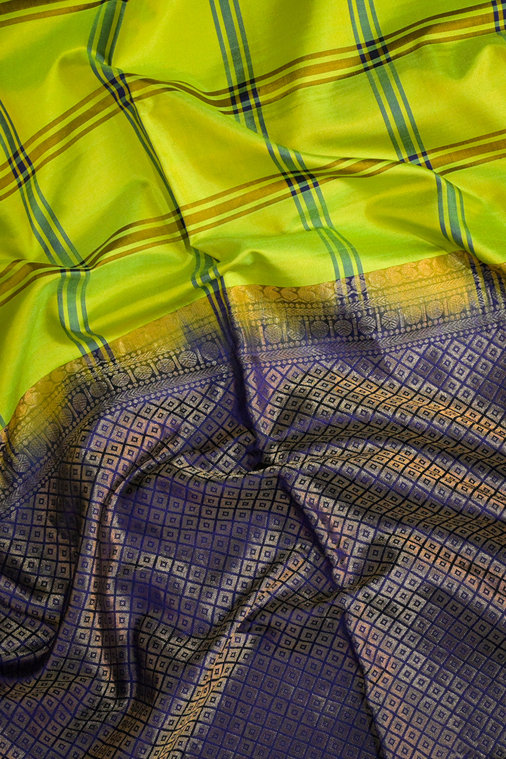Soft Silk Woven Chex Pattern With Blue Contrast