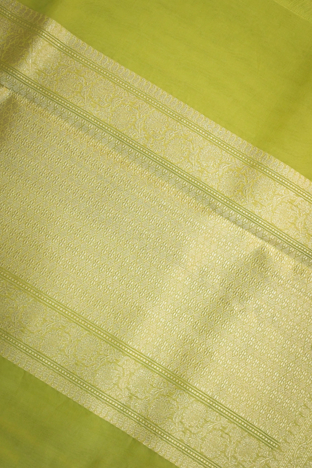 Organza Woven Alternate Gold And Silver Jari Motifs With Self Matching