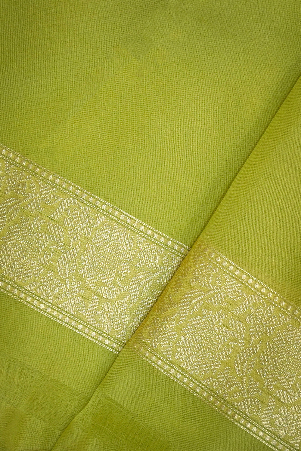 Organza Woven Alternate Gold And Silver Jari Motifs With Self Matching