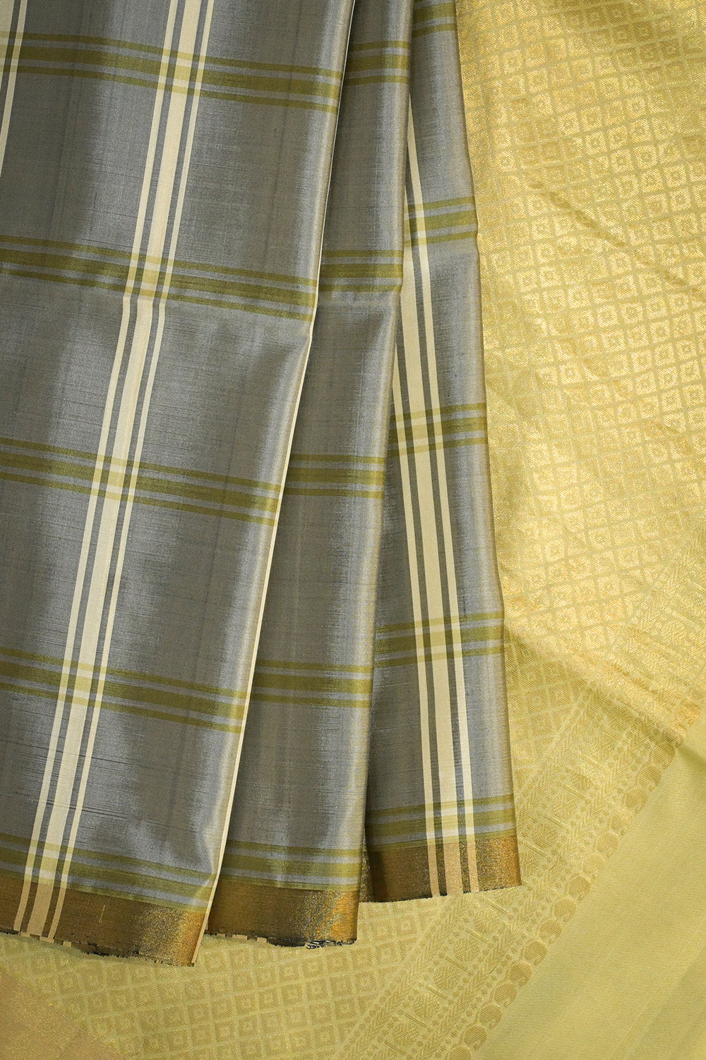 Soft Silk Woven Chex Pattern With Gold Contrast