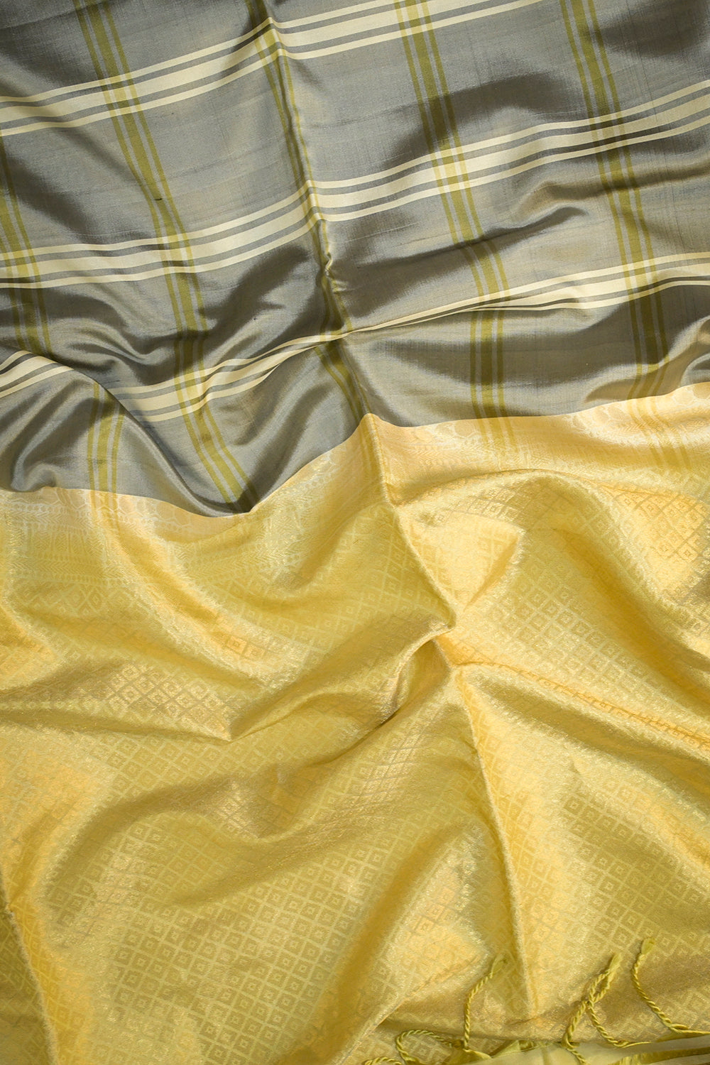 Soft Silk Woven Chex Pattern With Gold Contrast