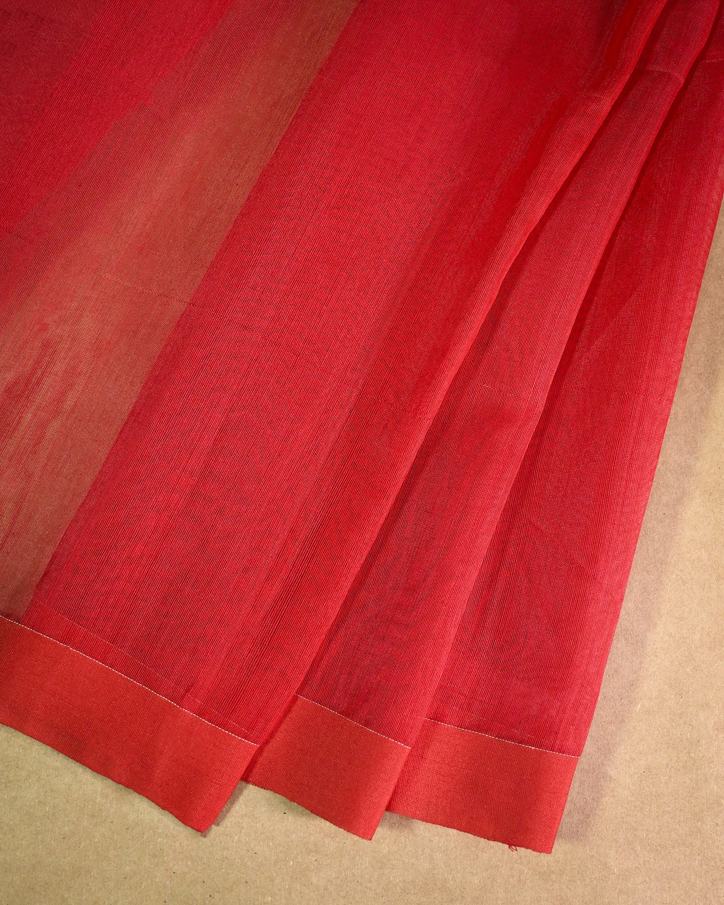Red Kora Silk Saree with Woven satin border with fancy pallu art