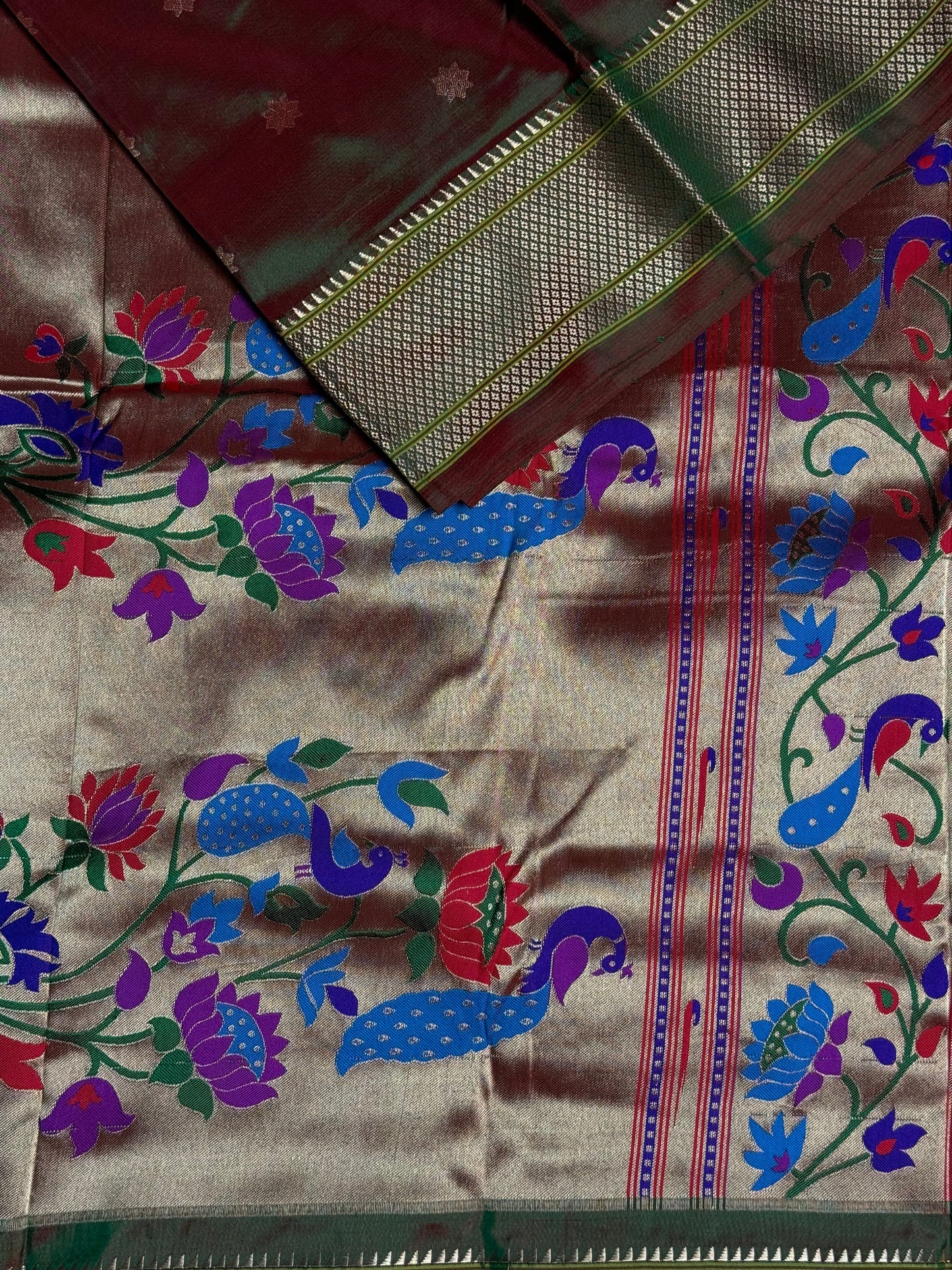 Cross Greenish Brown Kalanjali Pure Silk Paithani Saree