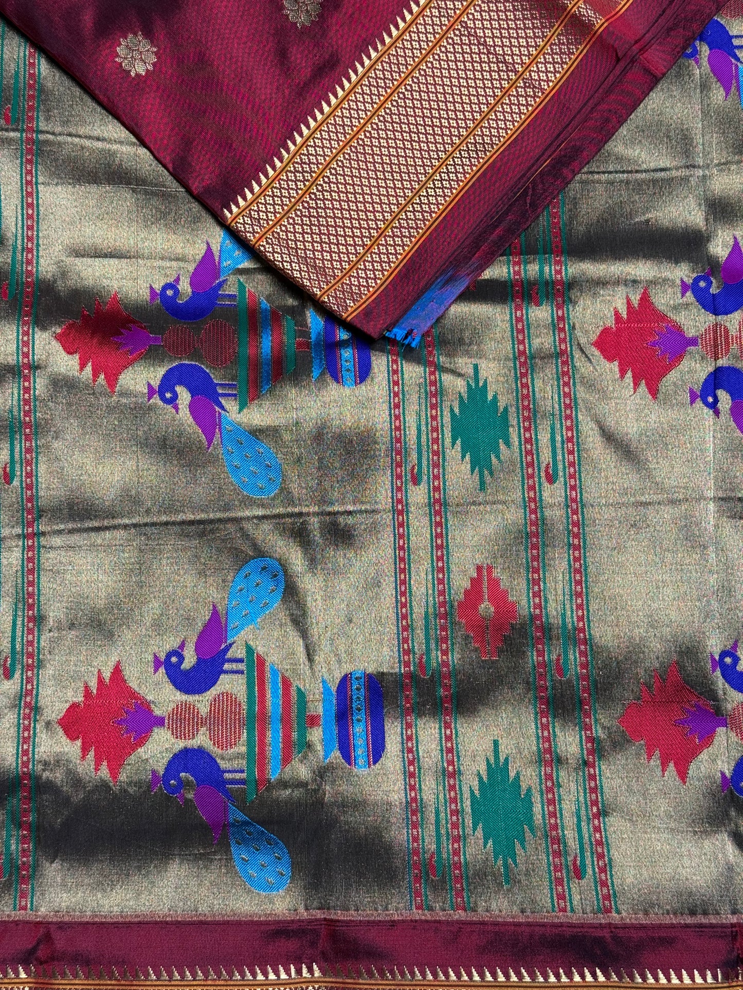 Maroon Pure Silk Kalanjali Paithani Saree