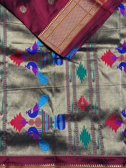 Maroon Pure Silk Kalanjali Paithani Saree