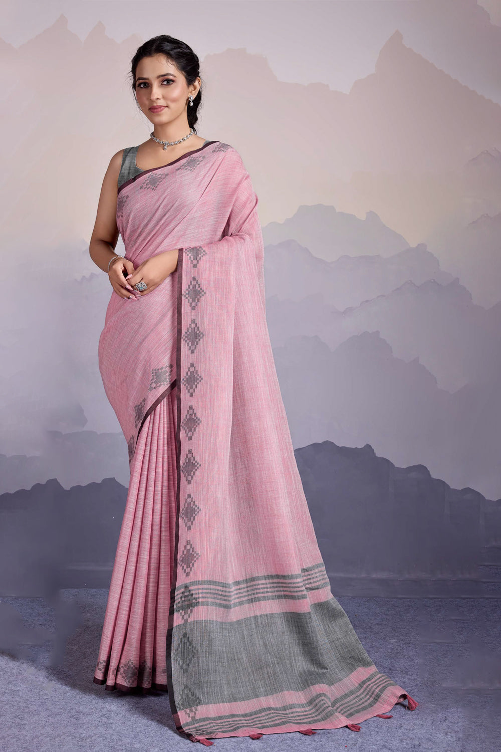 Cotton Ikkat Tie And Dye Resham Border
