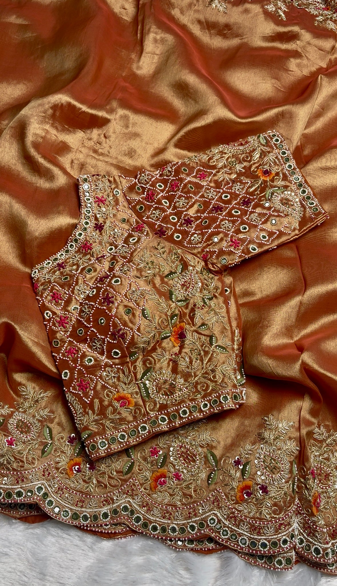 Premium Banarasi Golden Tissue Saree with Heavy Zardosi Work and Blouse