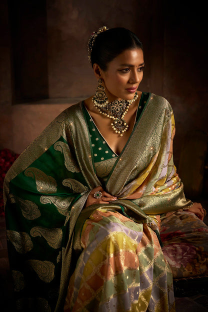 Georgette Multicolour Rangkat Weave With Sarowski Work