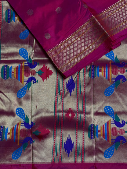 Pinkish Red Kalanjali Pure Silk Paithani Saree