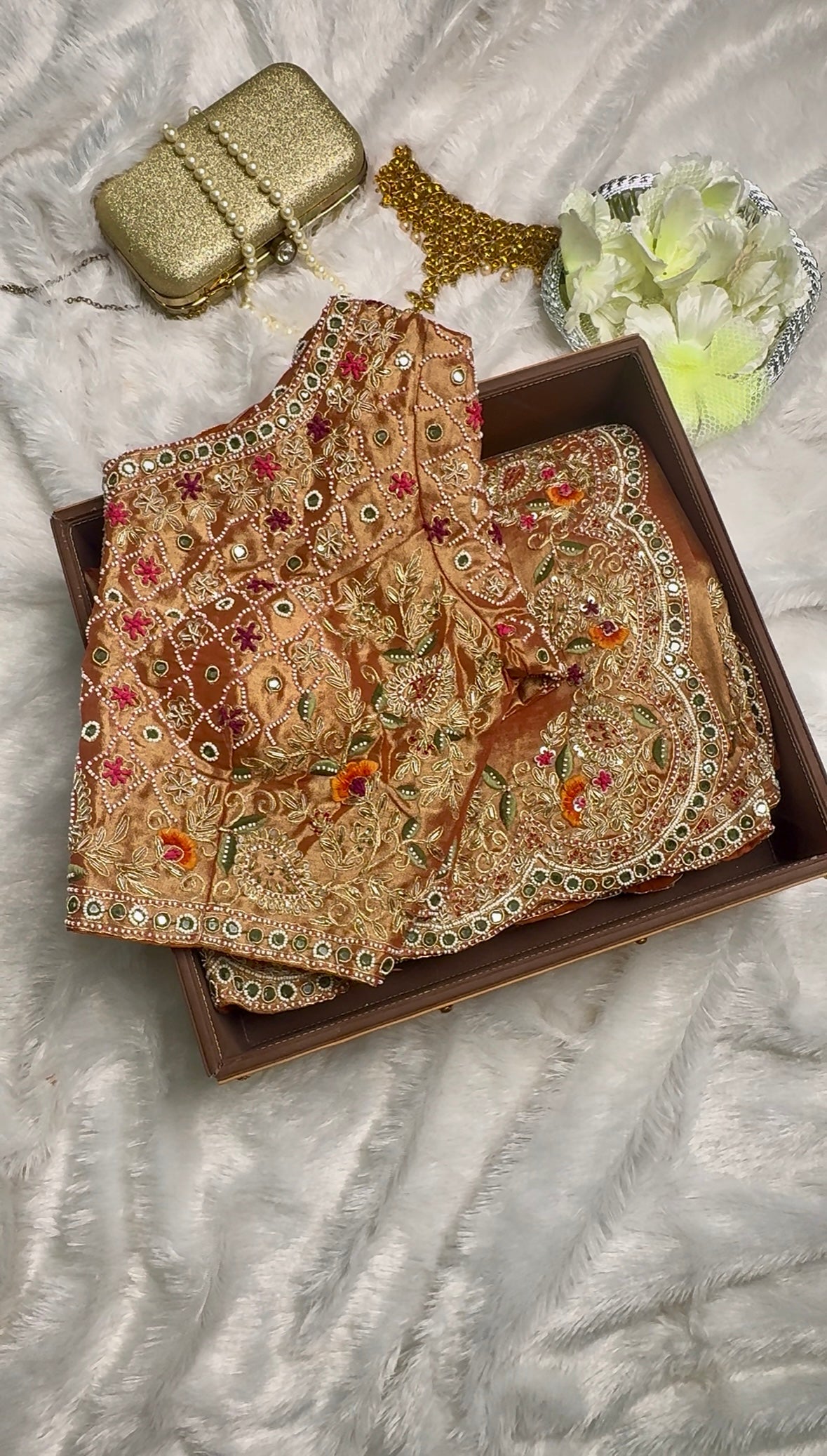 Premium Banarasi Golden Tissue Saree with Heavy Zardosi Work and Blouse