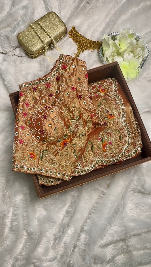 Premium Banarasi Golden Tissue Saree with Heavy Zardosi Work and Blouse