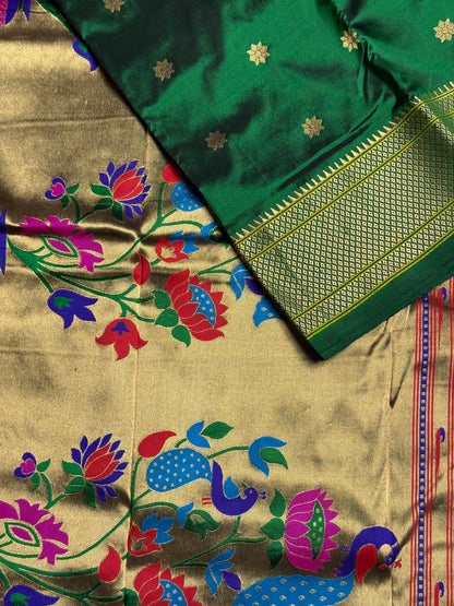 Bottle Green Kalanjali Pure Silk Paithani Saree