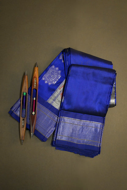 9yard Handwoven Pure Paithani Silver Zari