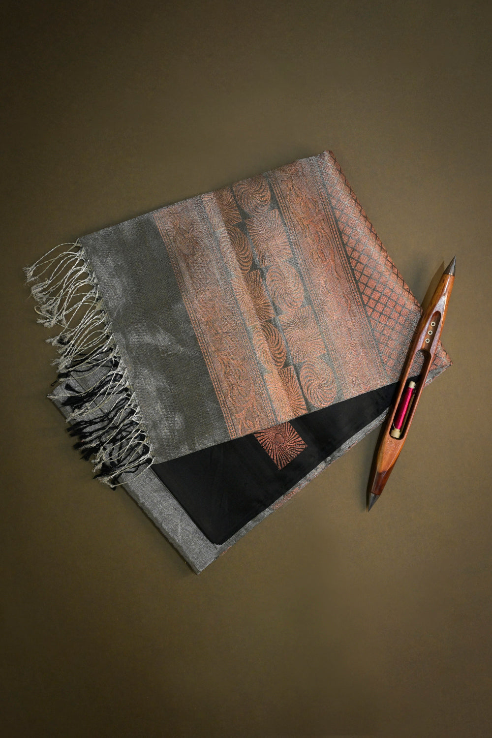 Soft Silk Woven Antique Jari Motifs With Black Contrast