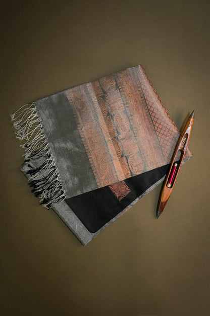 Soft Silk Woven Antique Jari Motifs With Black Contrast