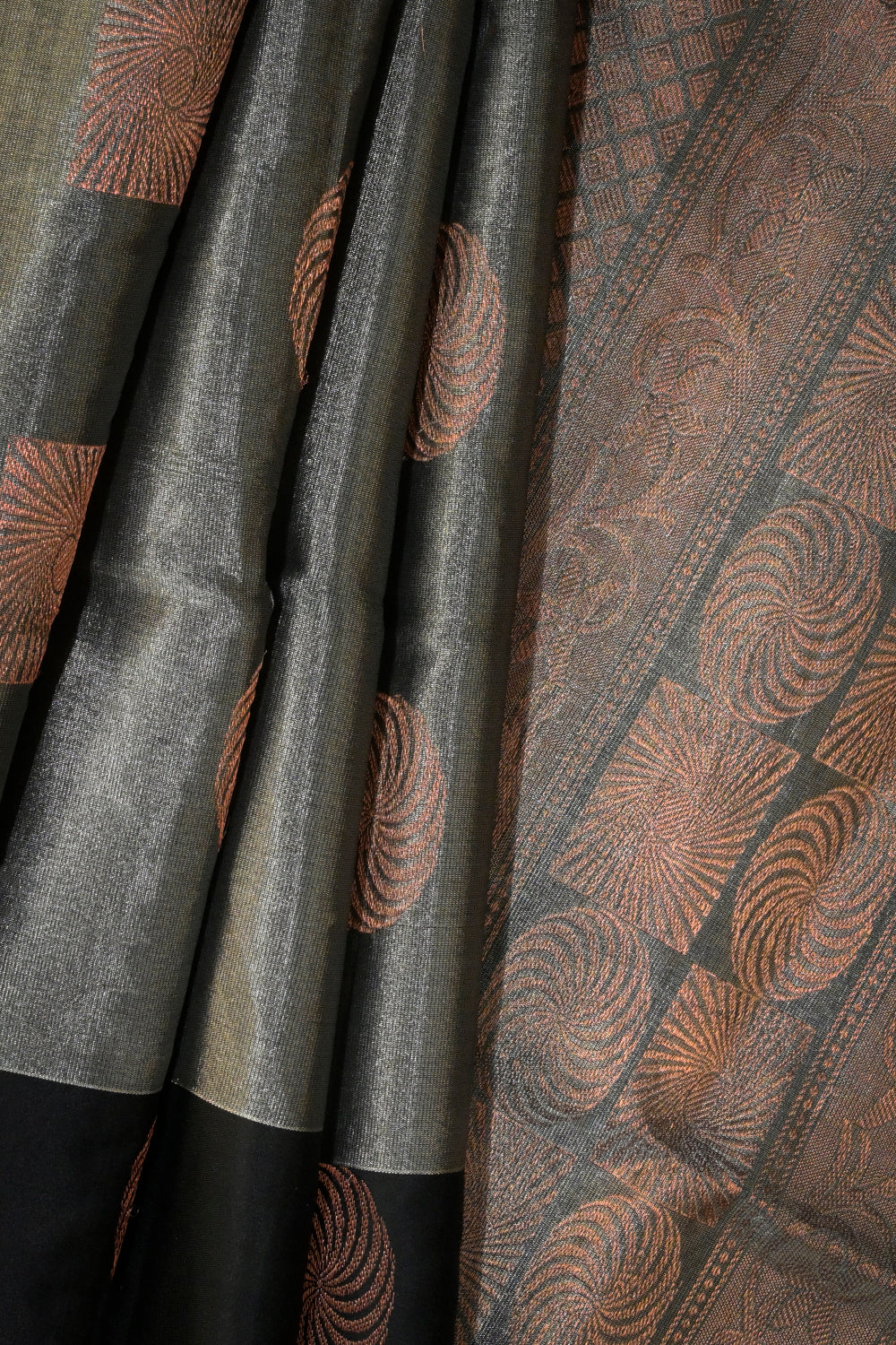 Soft Silk Woven Antique Jari Motifs With Black Contrast