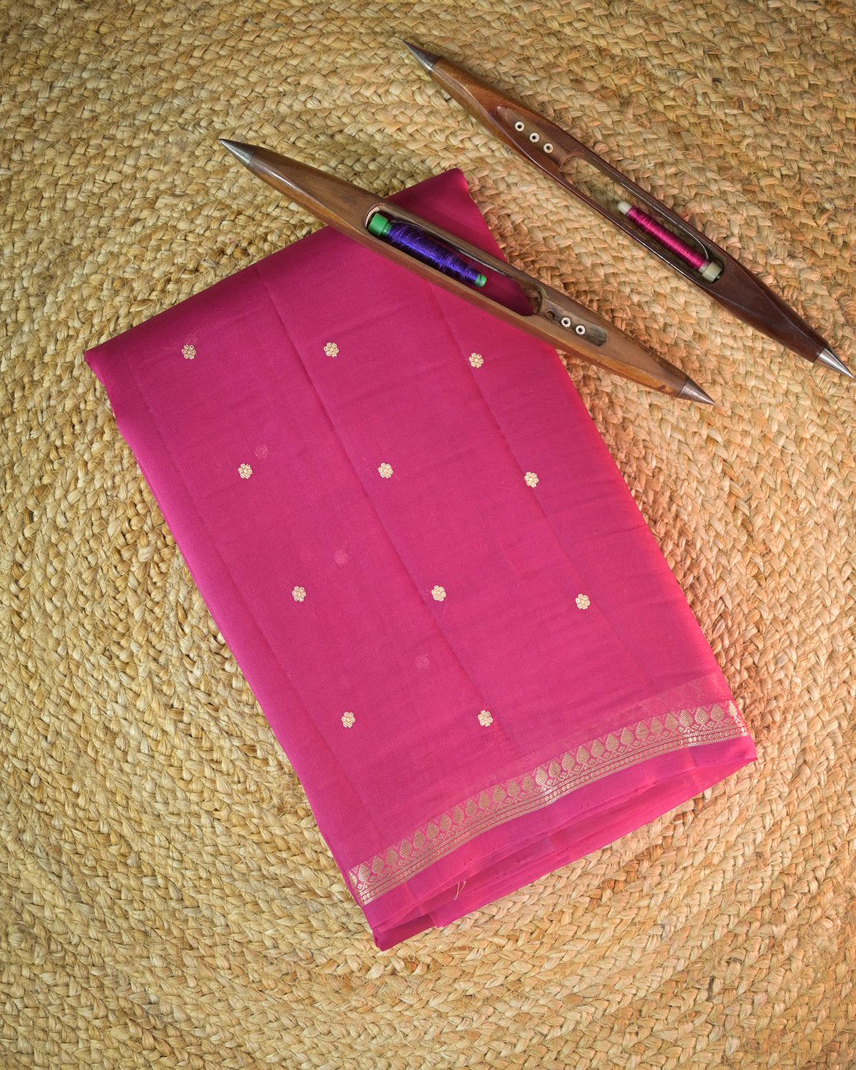 Hot Pink Pure Banarasi Kora Silk Saree with Chunri Buttis