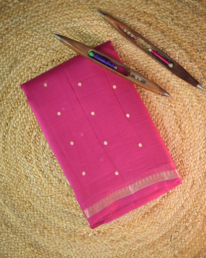 Hot Pink Pure Banarasi Kora Silk Saree with Chunri Buttis