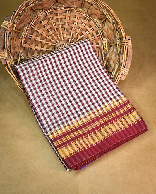 Maroon Illkal Cotton Saree with Tam Tam Checks