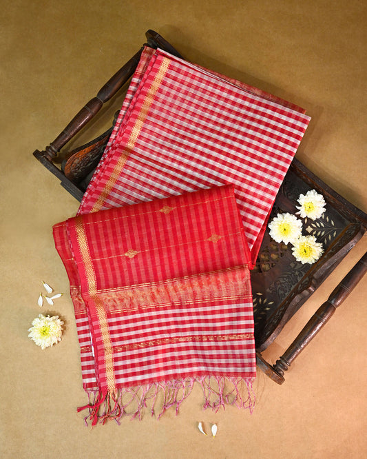 Red Maheshwari Silk Saree